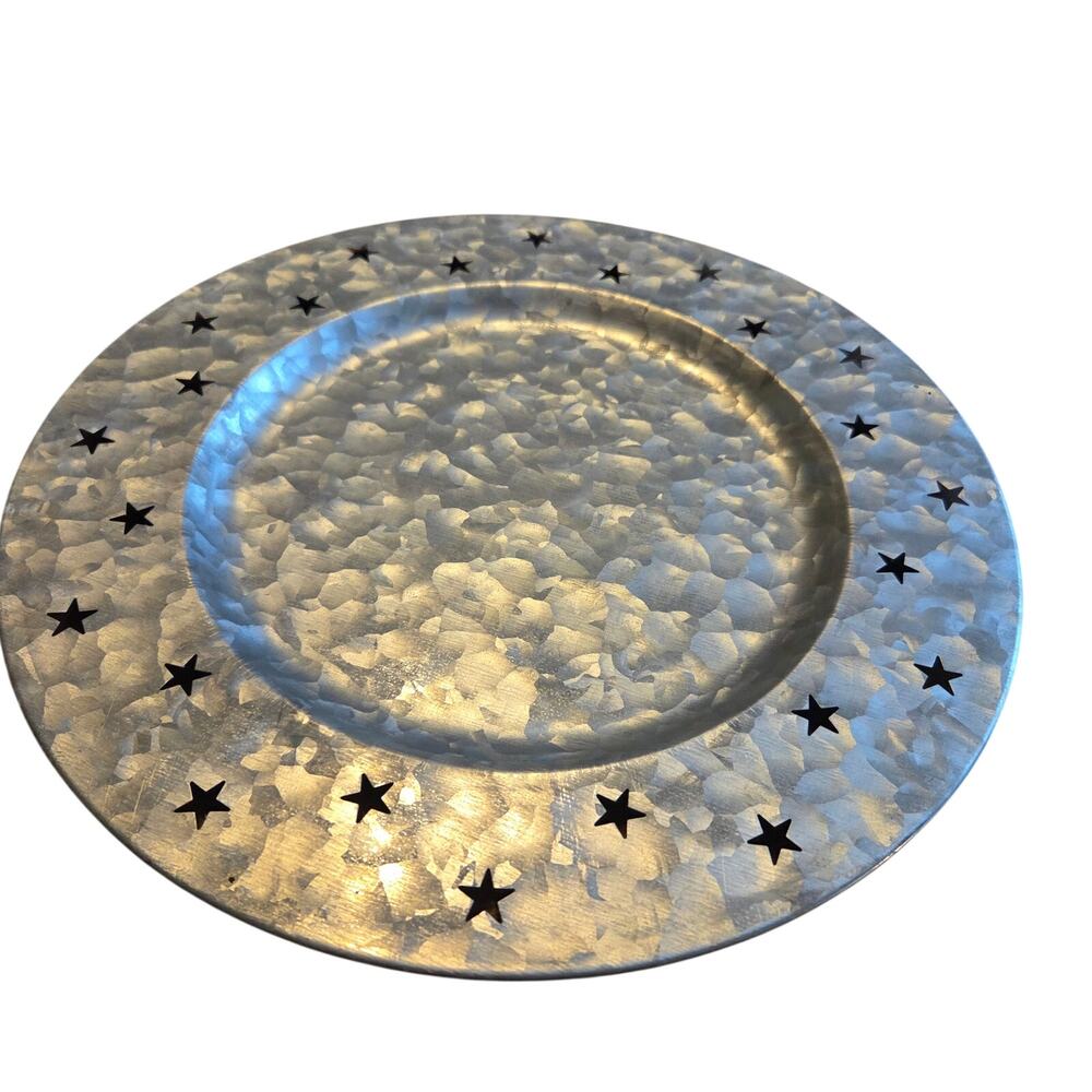 Americana Rustic Galvanized Dinner Plate Chargers Platters Star Design 10 Piece - Picture 4 of 7